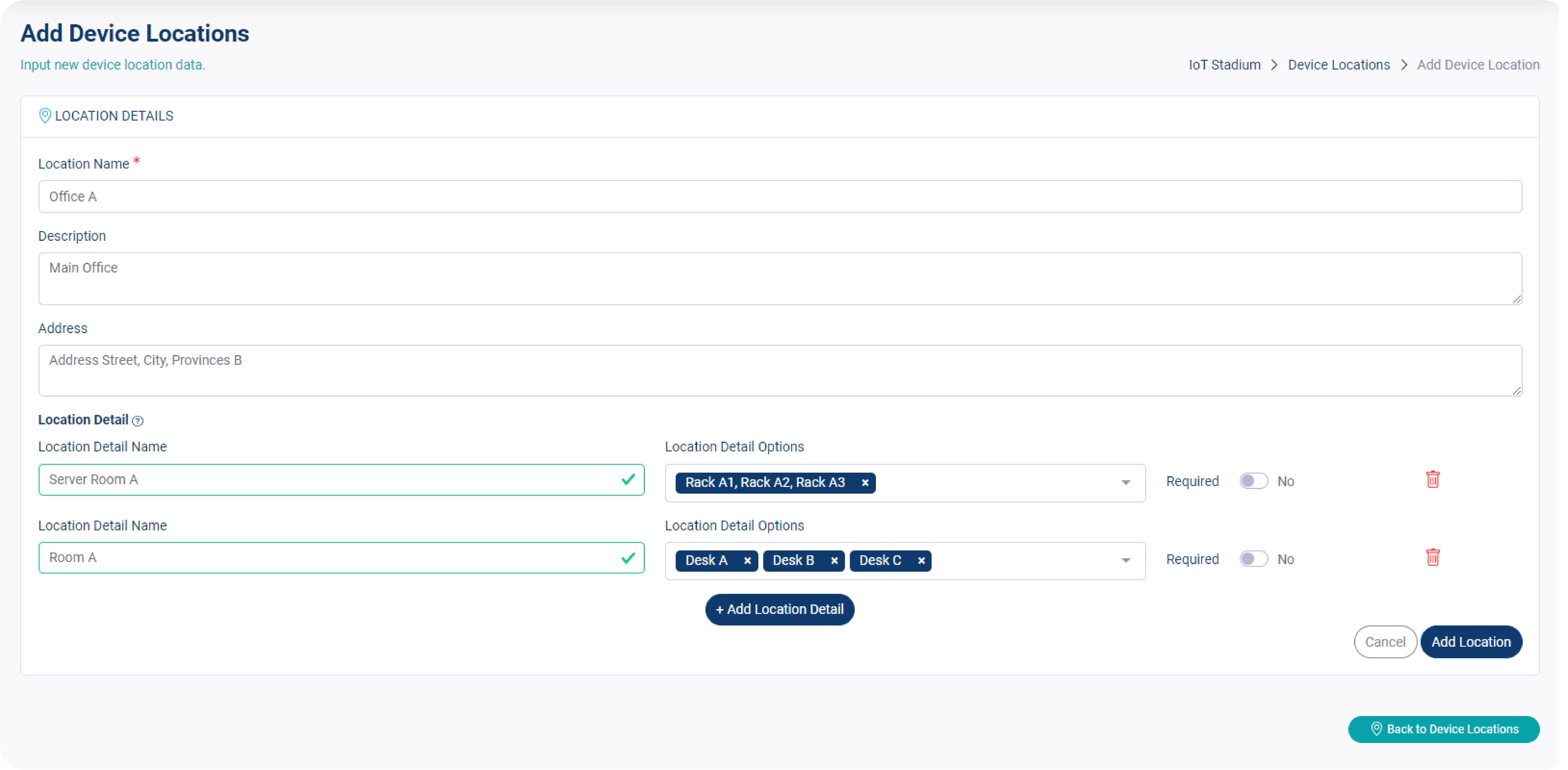 Set the Device Locations IoT Stadium