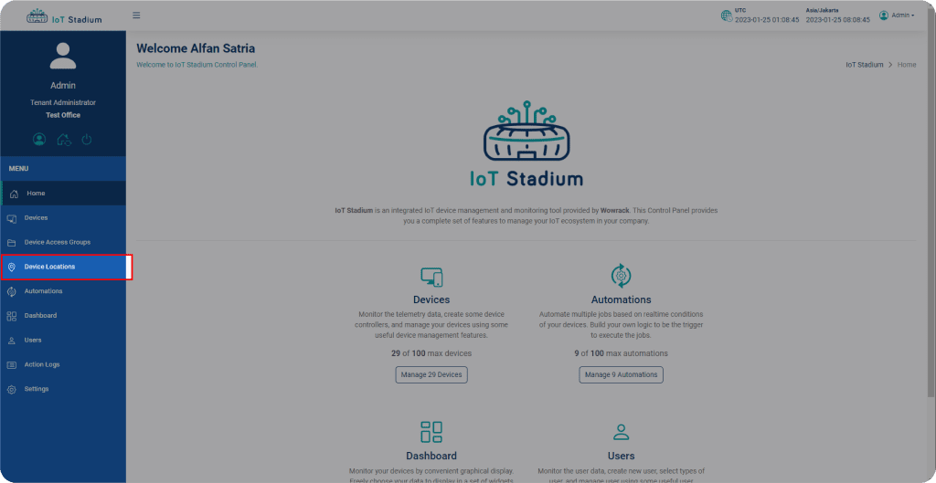 Set the Device Locations IoT Stadium